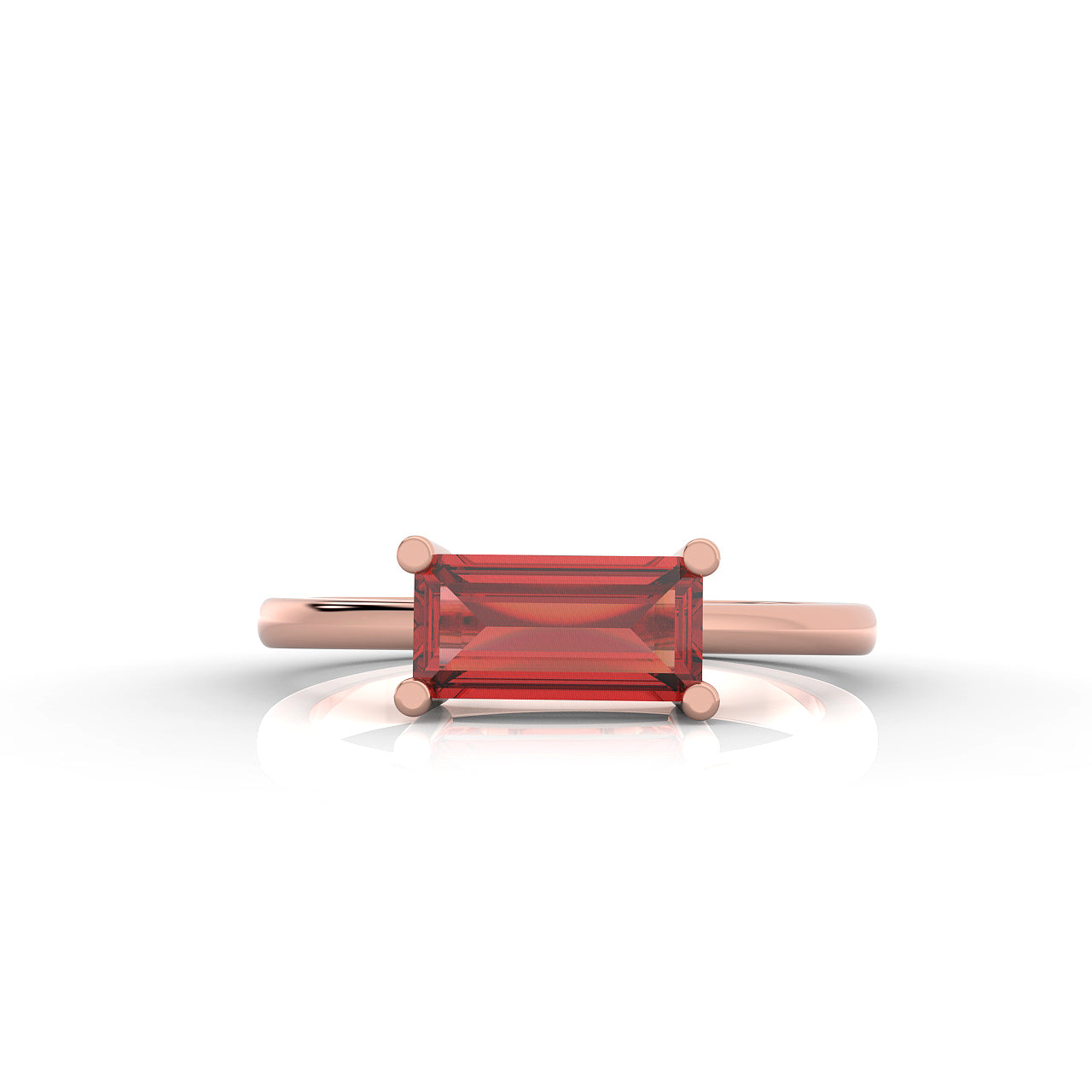 Baguette Cut Garnet Solitaire Ring, Hallmarked 925 Sterling Silver